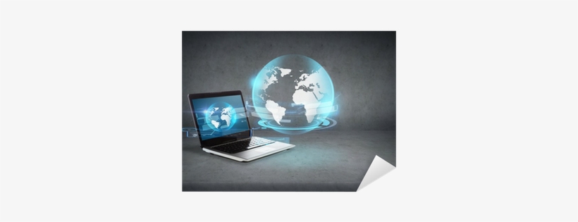 Laptop Computer With Globe Hologram On Screen Sticker - World Map, transparent png #86331