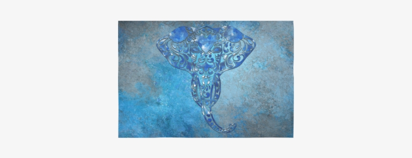 A Blue Watercolor Elephant Portrait In Denim Look Cotton - Motif, transparent png #86578