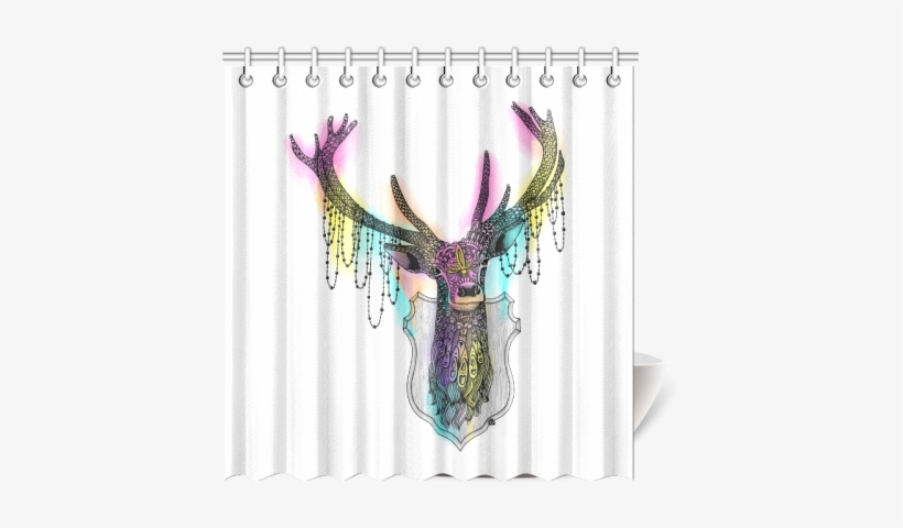 Watercolor Deer Head, Ornate Animal Drawing Shower - Curtain, transparent png #87892