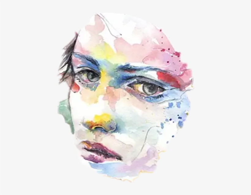 Watercolor Watercolors Hand Face Art Flowers Table - Watercolor Girl Painting Sad, transparent png #88877