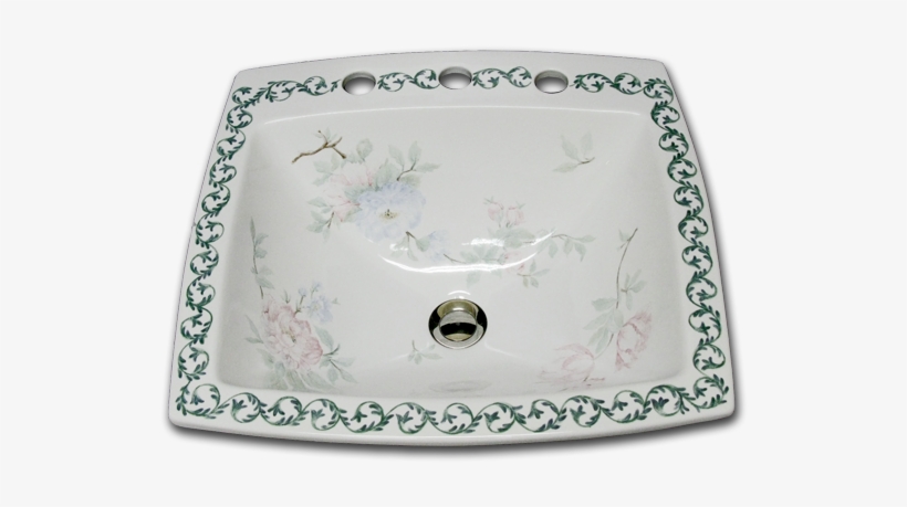 Kb 42 500 Watercolor Flowers Wtih Vine Rim - Bathroom Sink, transparent png #89078