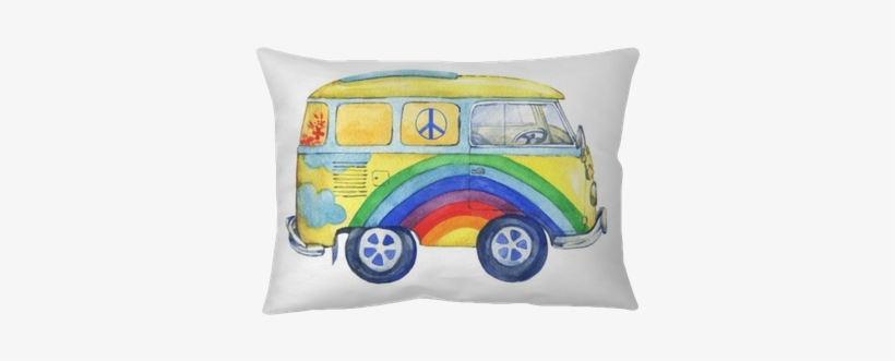 Old-fashioned Yellow Hippie Сamper Bus, Painted In - Watercolor Painting, transparent png #89624