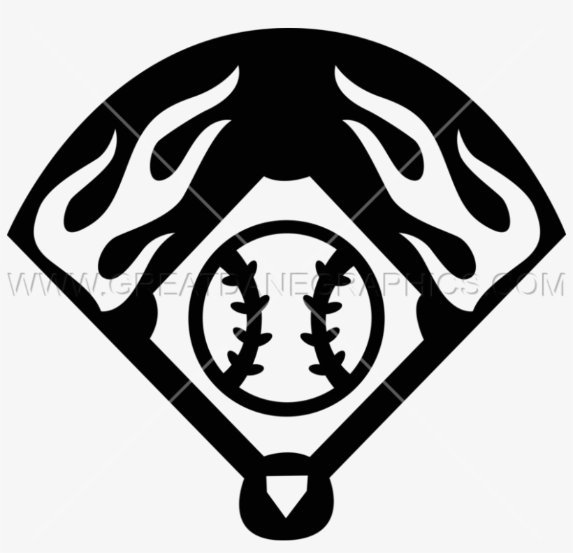Flaming Baseball Field - Baseball On Fire Black And White, transparent png #805759