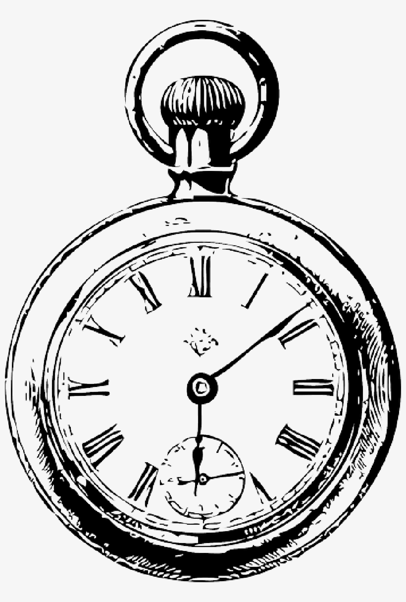 Old Black Outline Drawing Sketch Silhouette White - Stop Watch Alice In Wonderland, transparent png #805862