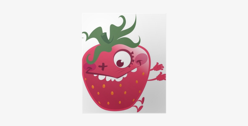 Cartoon Pink Strawberry Fruit Character Making A Crazy - Strawberries, transparent png #807367