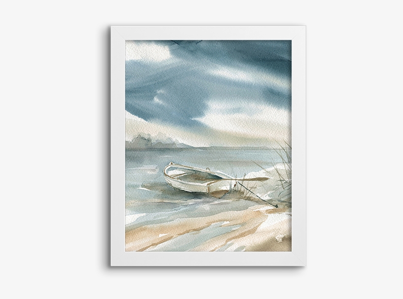 Coastal Watercolor ~ Rowboat - Subtle Mist Iii Poster Print By Carol Robinson, transparent png #807979