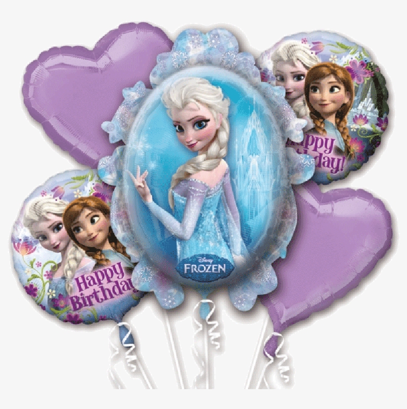 Frozen Anna & Elsa 5 Balloon Bouquet Happy Birthday - Disney Frozen Balloon Bouquet (each), transparent png #808433