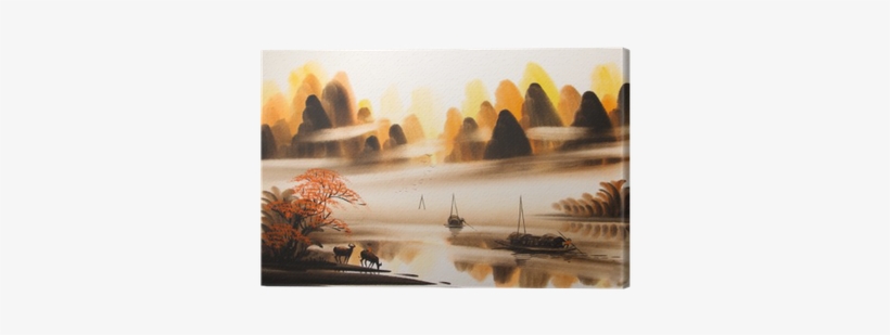 Chinese Landscape Watercolor Painting Canvas Print - Watercolor Painting, transparent png #809346