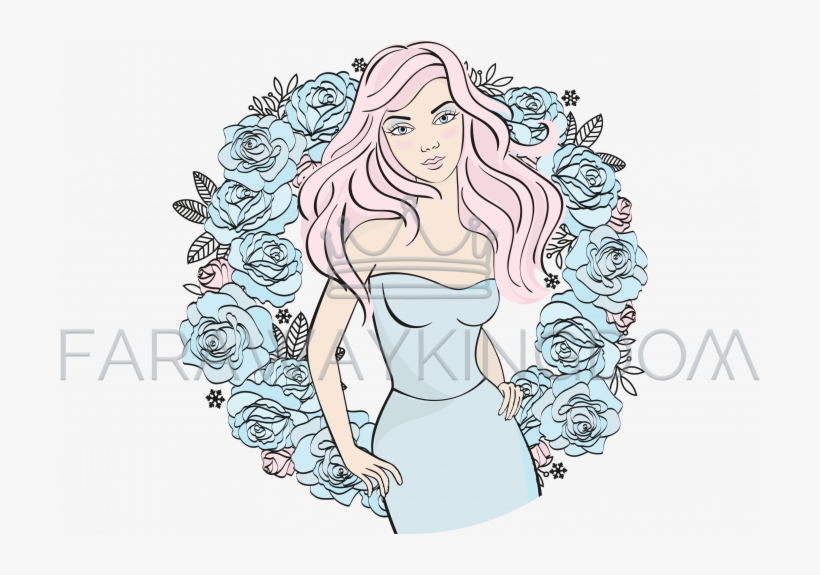 Winter Portrait Floral Wreath Girl Vector Illustration - Illustration, transparent png #8001975