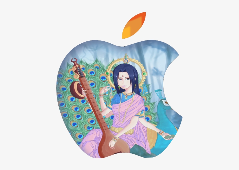 Saraswati Alpha Black - Saraswati With Peacock Drawing, transparent png #8007679