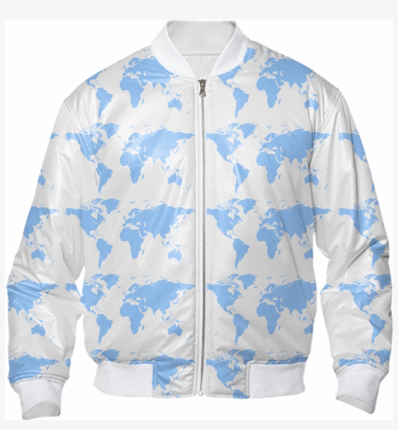 Shop Blue World Map Pattern Bomber Jacket Bomber Jacket - World Map, transparent png #8008576