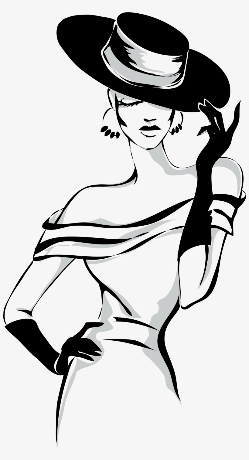 Model Stock Illustration Black And White Girl - Fashion Backgrounds Black And White, transparent png #8010439