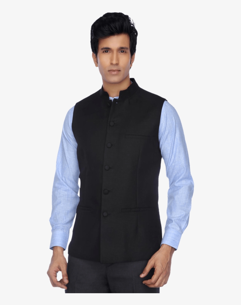 Mens Sleeveless Slim Fit Solid Nehru Jacket - Black Sleeveless Jacket Nehru, transparent png #8011857