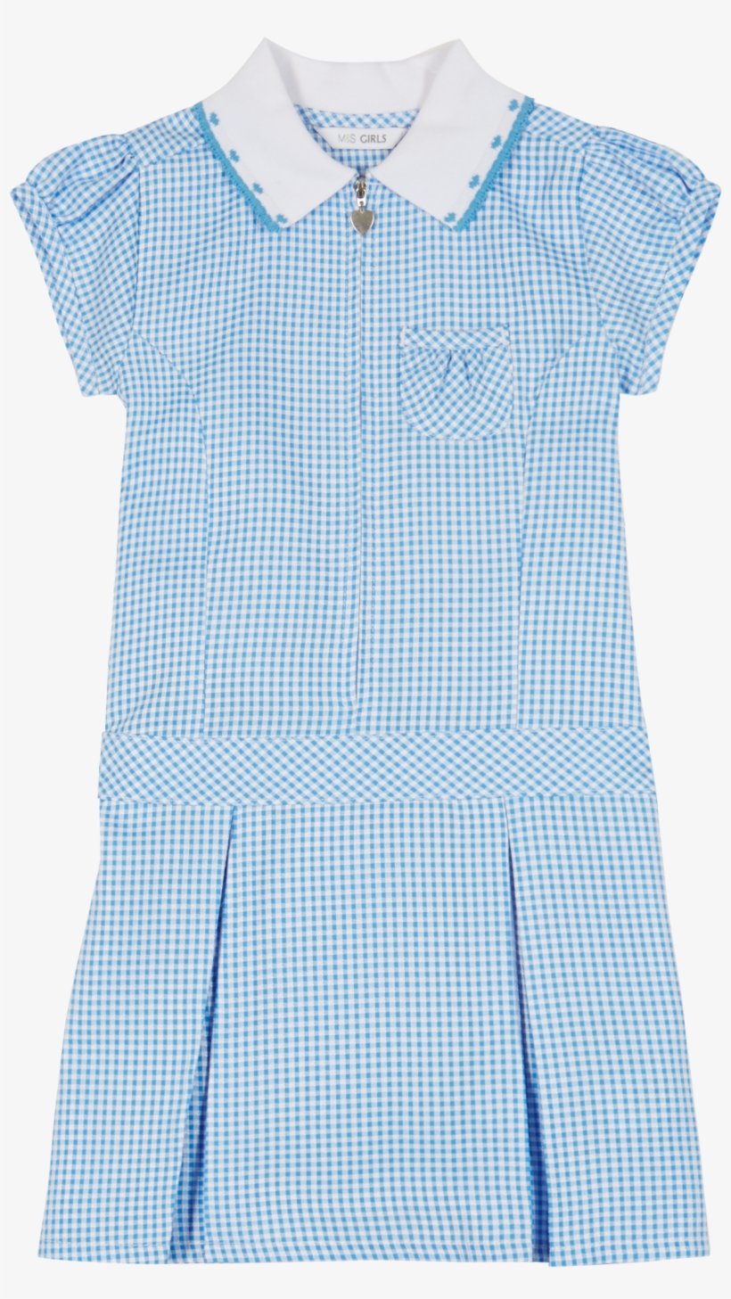 Blue Girls' Gingham Pleated Dress - Pattern, transparent png #8015125