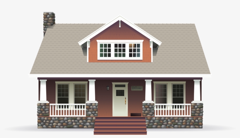 Brown Bungalow House With Beige Roof And Stone Porch - House, transparent png #8017235