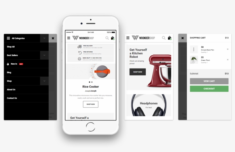 Mobile Screens Of Woondershop Theme - Mobile First Woocommerce Theme, transparent png #8020793