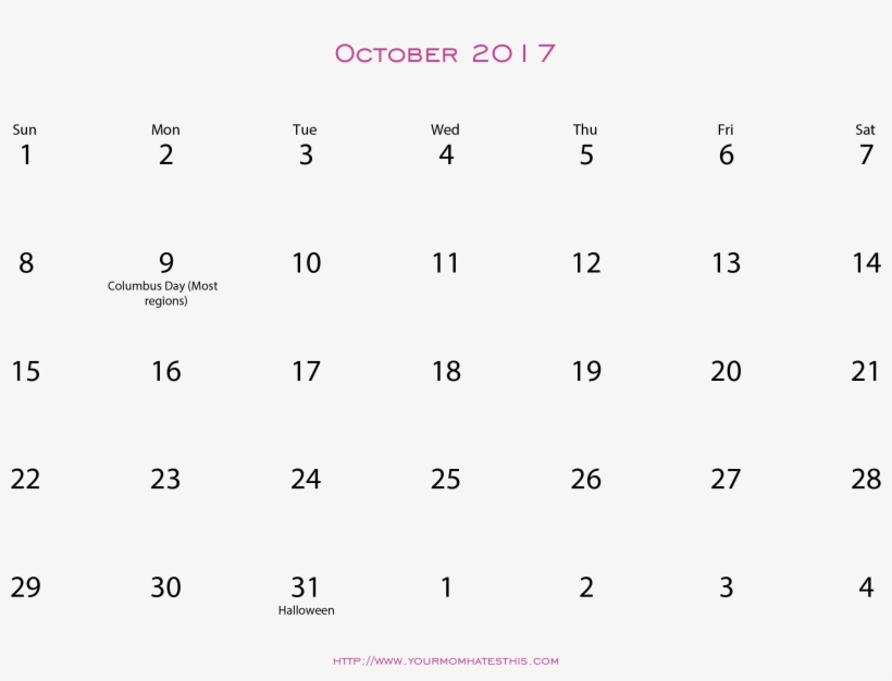 Transparent Calendar 2017 Index Of Var Resizes Free - October 2017 Calendar Transparent, transparent png #8023533