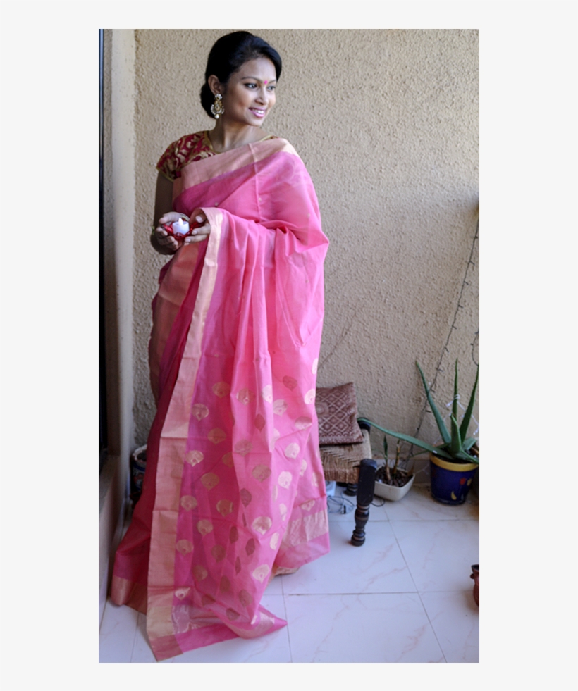 Chanderi Silk Saree In Pink With Small Bootis All Across - Sari, transparent png #8025994
