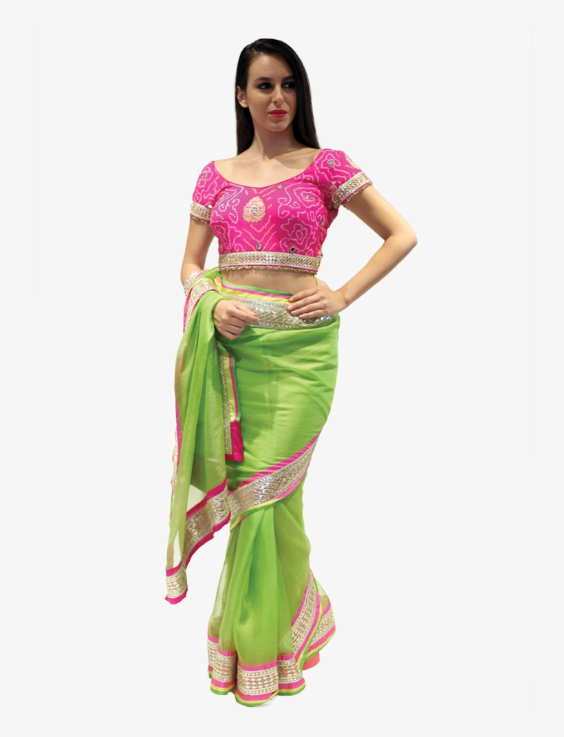 Pink N Green Saree - Blouse For Green Saree, transparent png #8027116