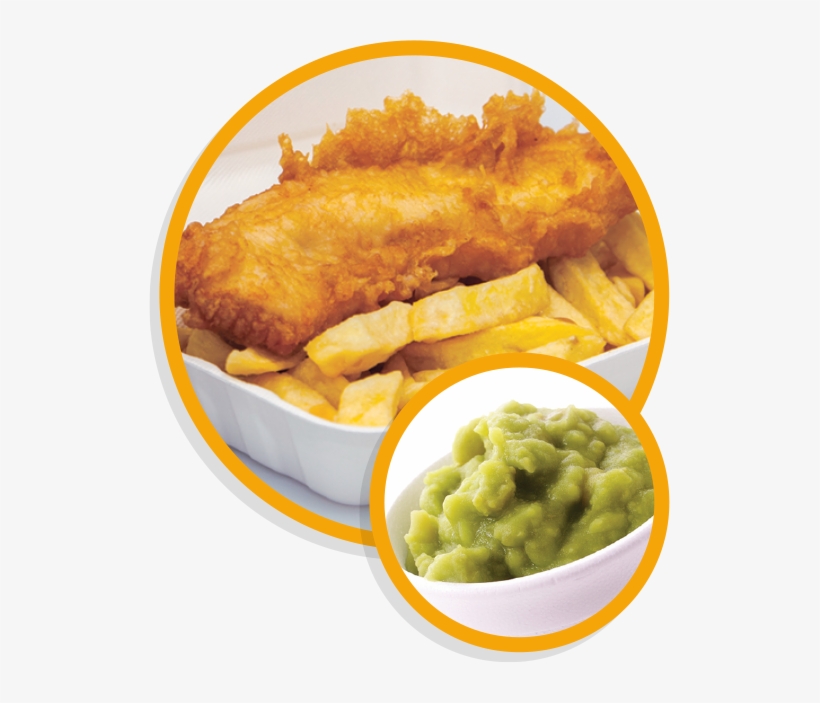 Fish And Chips With Mushy Peas - Fish And Chips, transparent png #8030489