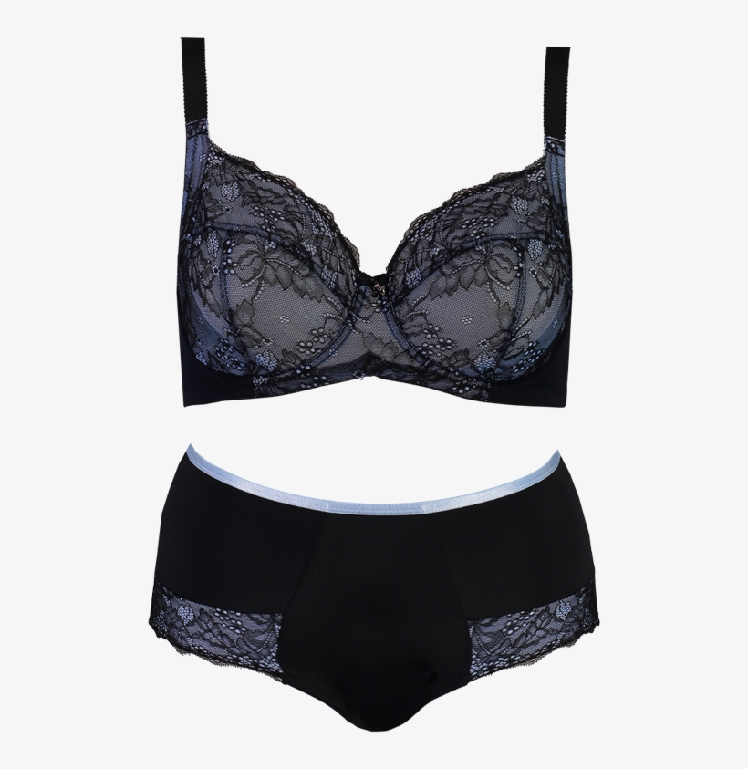 Support Contrast Lace Set Black & Serenity Blue Setd04 - Brassiere, transparent png #8034124