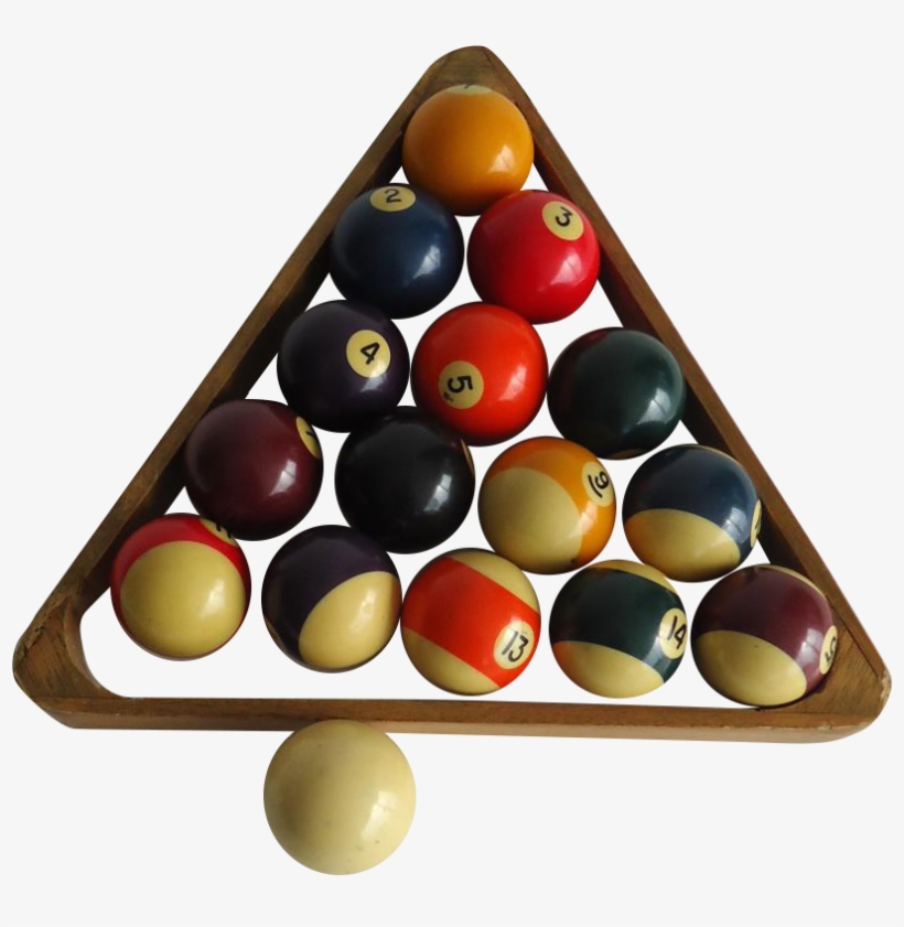 Vintage Billiards Pool Balls With Wooden Rack On Chairish - Nine-ball, transparent png #8036380