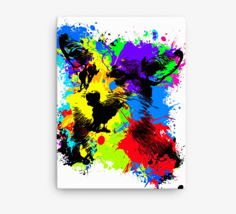 Pembroke Welsh Corgi Colorful Splash Paint Canvas - Visual Arts, transparent png #8037334