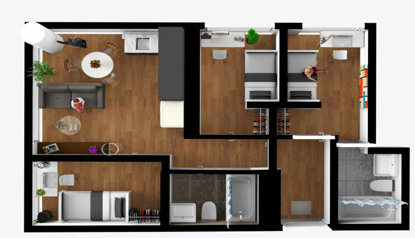 Hoem 3 Bedroom - 3 Bedroom 3d Floor Plan, transparent png #8039041