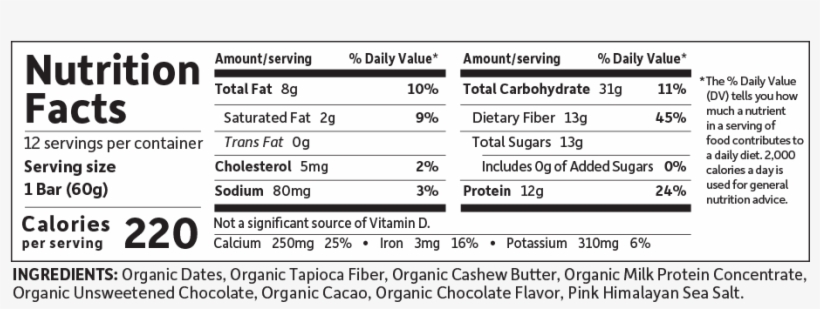 Garden Of Life Gol Bar, Chocolate Sea Salt Flavor, - Nutrition Facts, transparent png #8047552