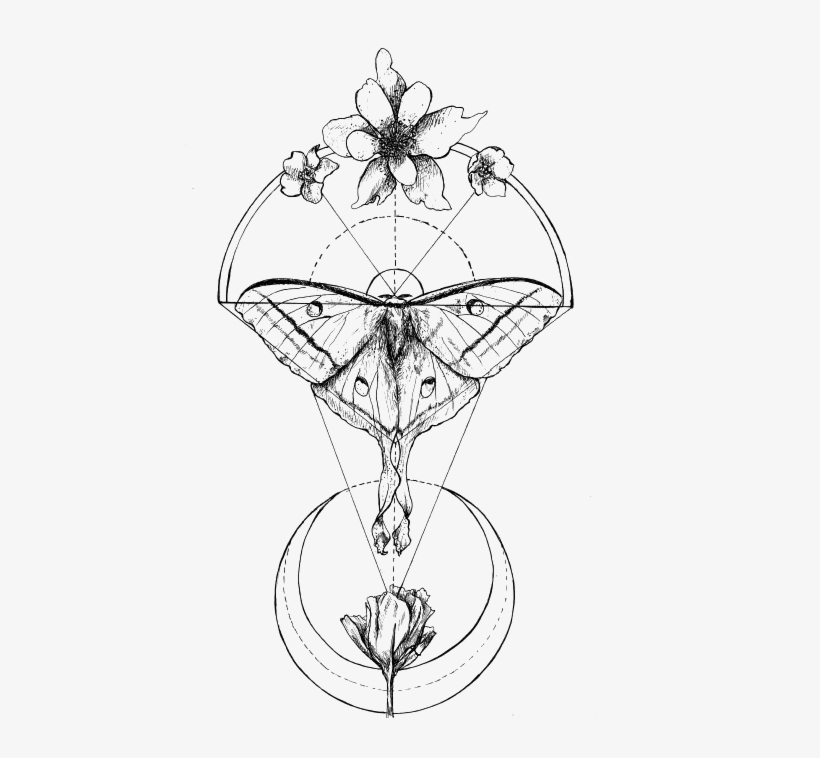 Butterfly Tattoo Moth Geometry Luna Retro Drawing Clipart - Geometric Luna Moth, transparent png #8048918