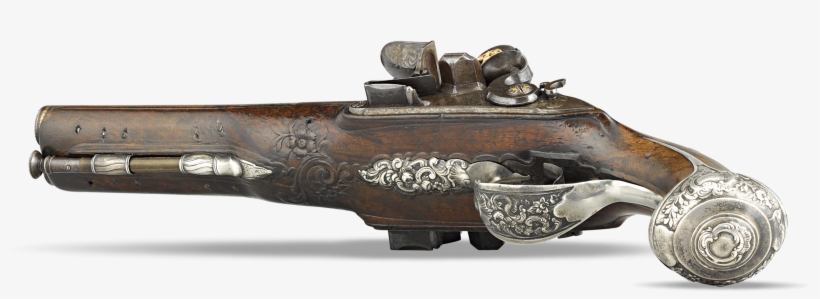 18th Century French Double Barrel Flintlock Pistol, transparent png #8054775