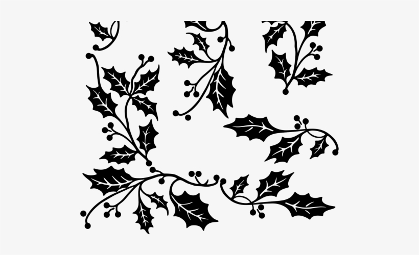Drawn Branch Leaf Border Png - Holly Border Clipart Black And White, transparent png #8056243