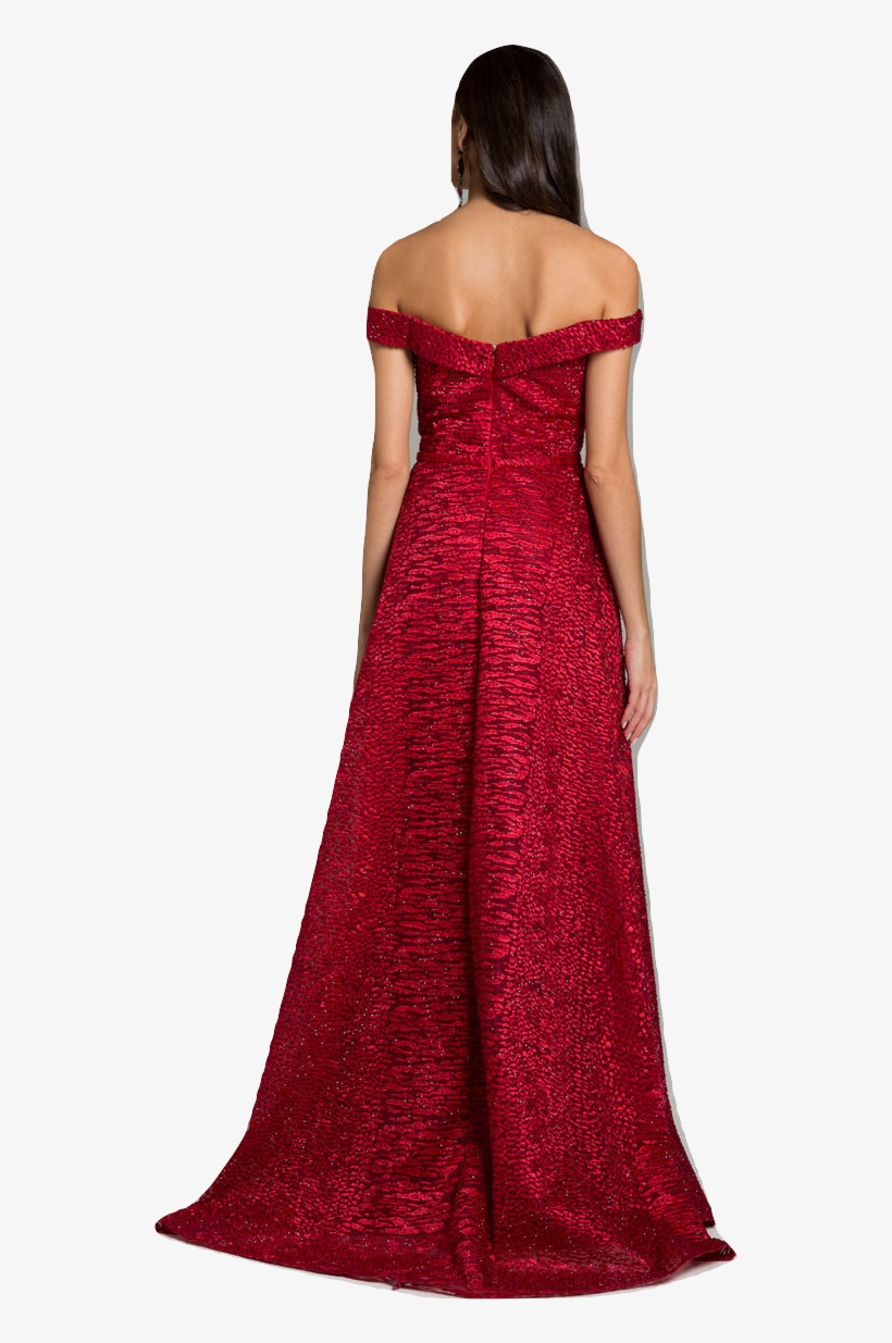 Red Lace Off Shoulder Stylish Gown - Gown, transparent png #8056248