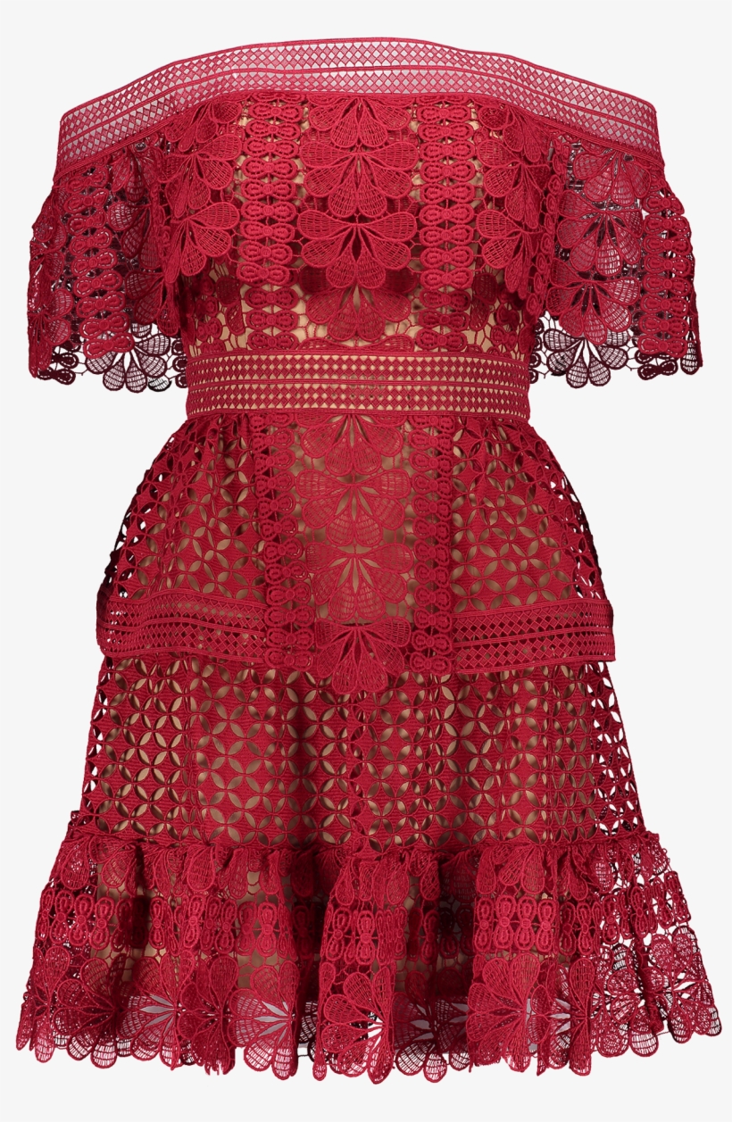 Off Shoulder Lace Mini Dress Red - Day Dress, transparent png #8056432
