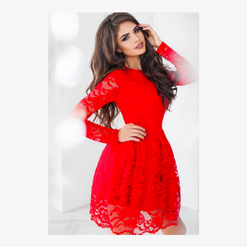 Flared Lace Dress-red - Dress, transparent png #8056971