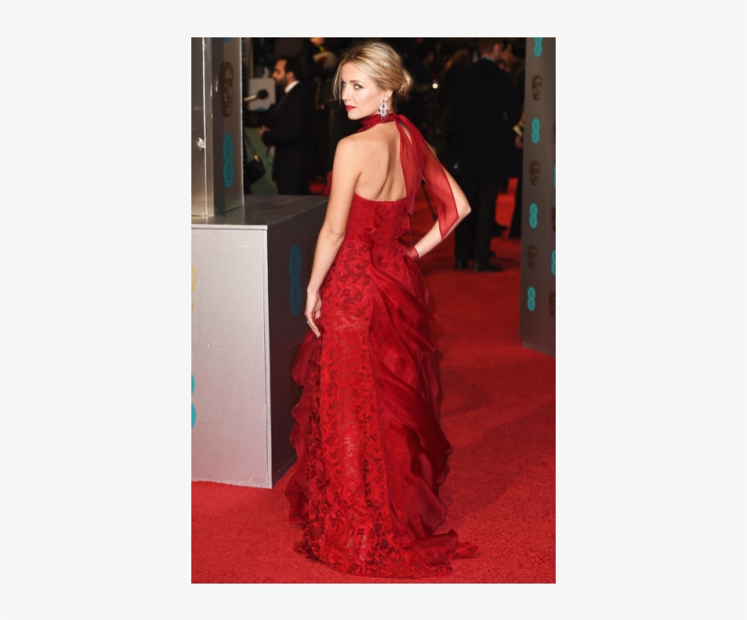 Annabelle Wallis Red Lace Ruffled Halter Prom Dress - Annabelle Wallis Red Dress, transparent png #8057228