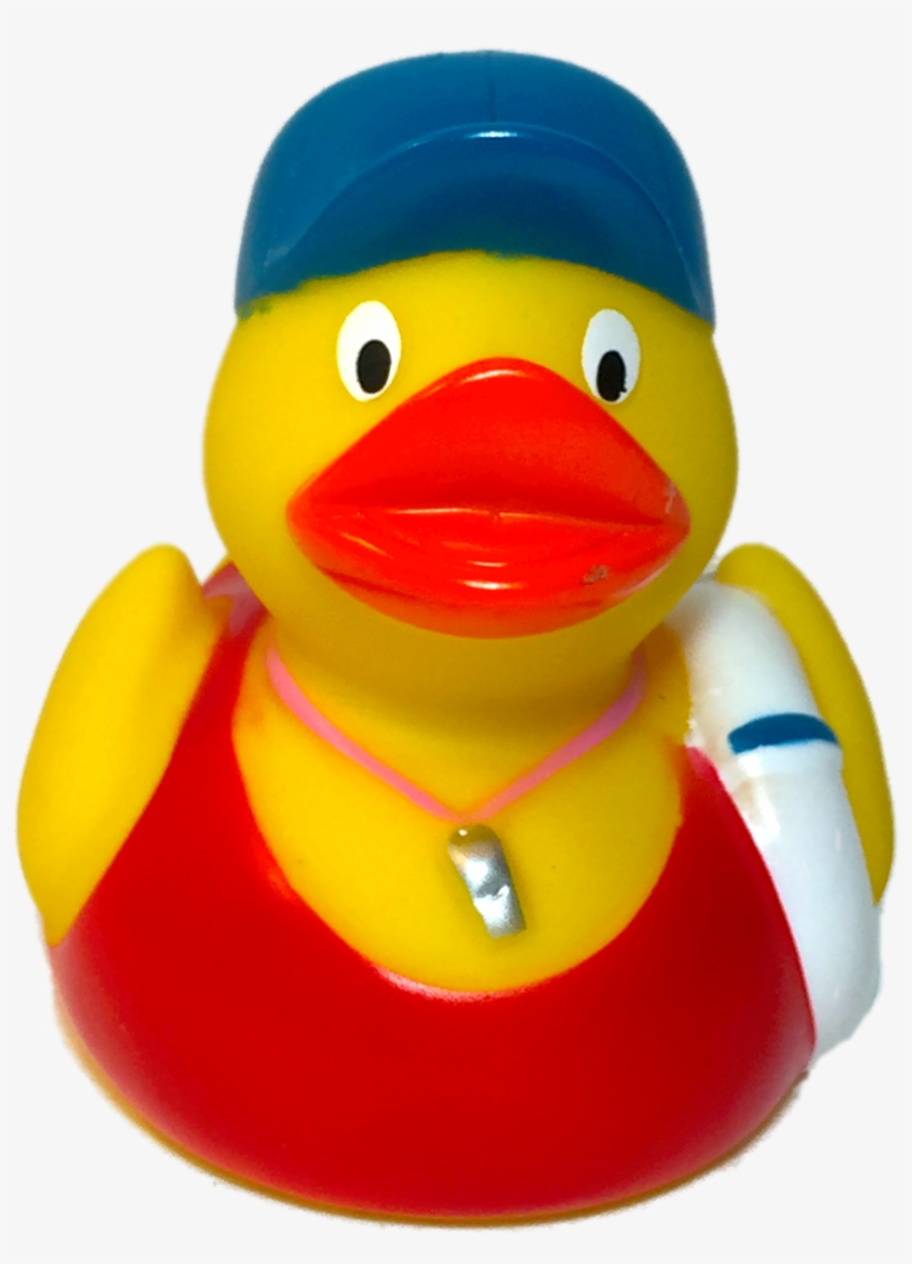 The Lifeguard Rubber Duck Has A Baseball Cap, Whistle, - Rubber Duck With Cap, transparent png #8057941