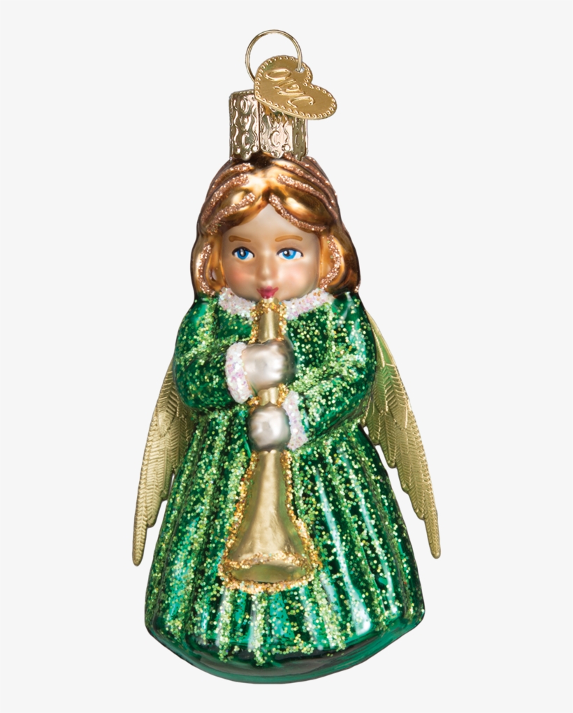 Old Word Christmas Angel With Horn Glass Ornament - Figurine, transparent png #8059530