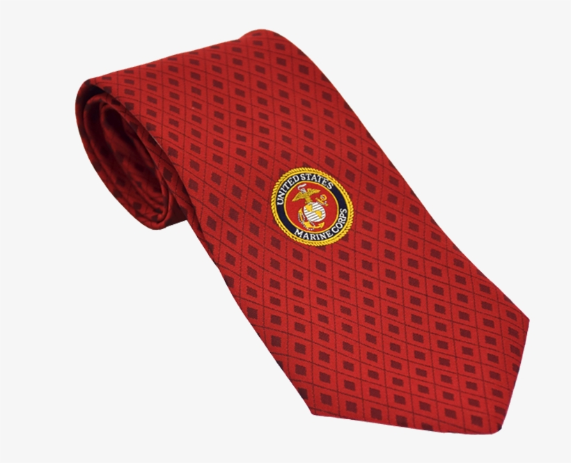 Red Grid Necktie With Usmc Emblem - Leather, transparent png #8059869