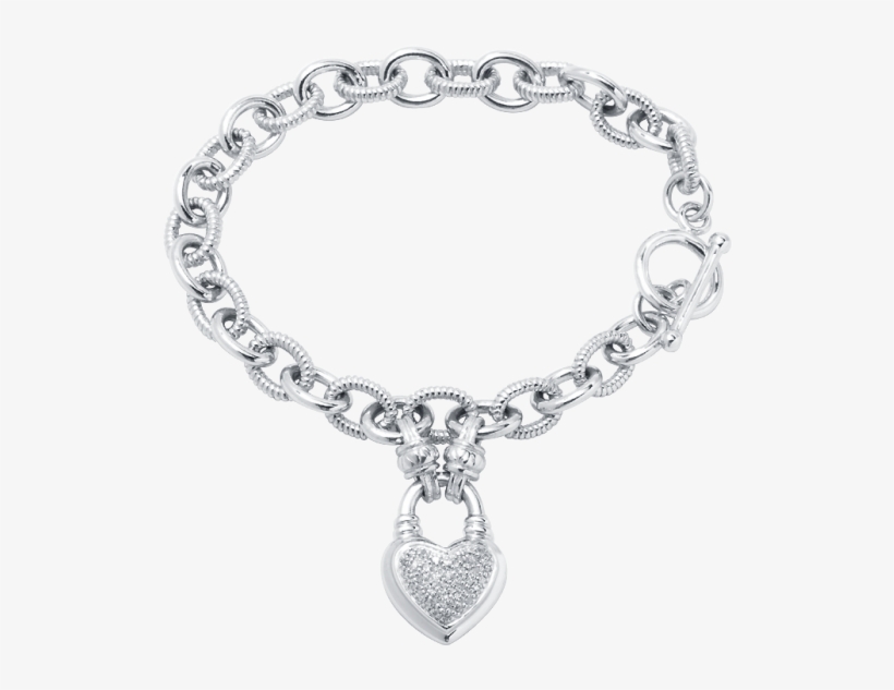 Kir Bdb880476-51b - Sterling Silver Diamond Heart Charm Bracelet, transparent png #8065753