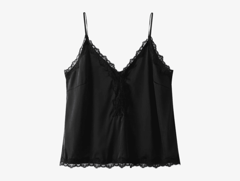 Tops For Women Cheap Lace Trim Sateen Cami Black Tank - Lace, transparent png #8066571