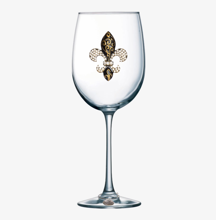 Gold Swirl Fleur De Lis Jeweled Stemmed Wine Glass - Wine Glass Quotes For Mom, transparent png #8067837