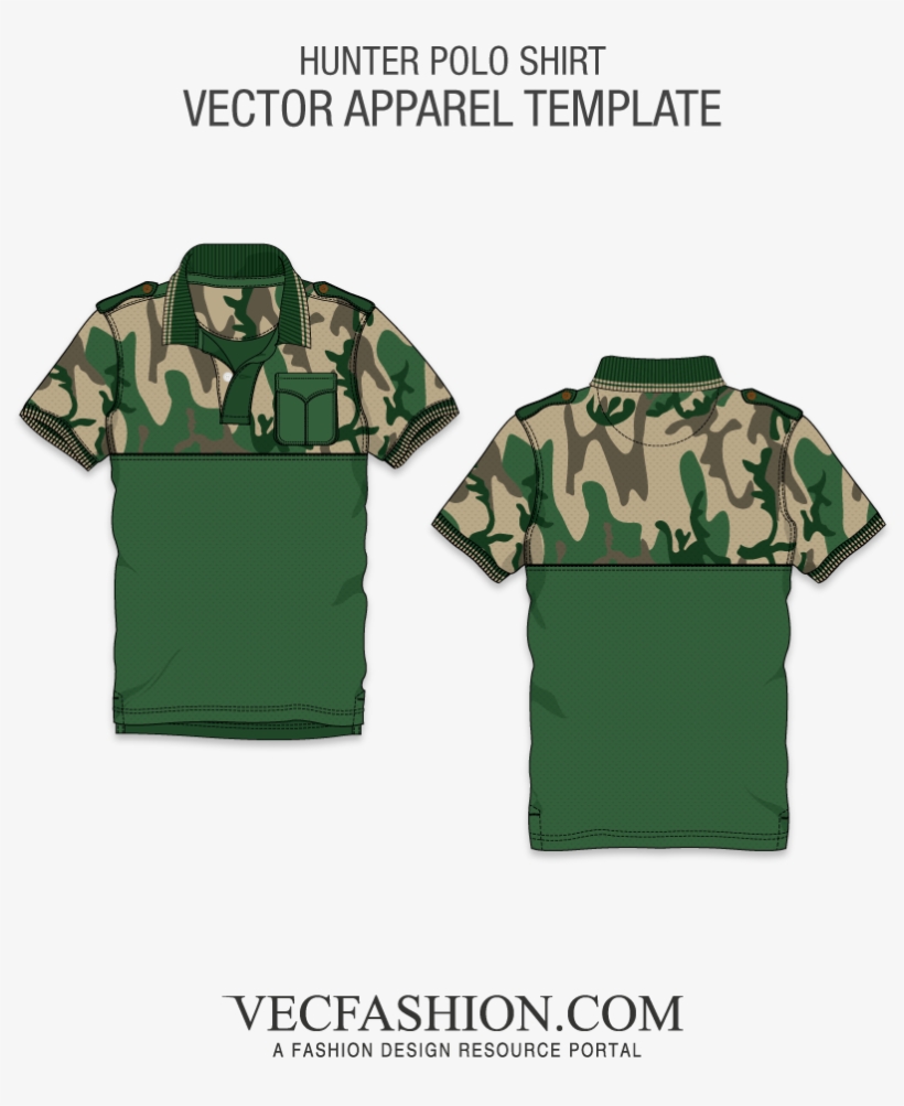 Hunter Polo Shirt With Camouflage Print - T Shirt Raglan Vector, transparent png #8072432