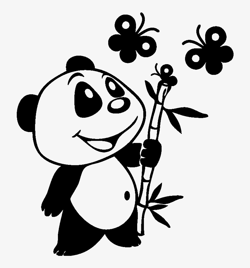 Sticker Panda Avec Bambou Et Papillons Ambiance Sticker - Panda Stilizzato Png, transparent png #8079698