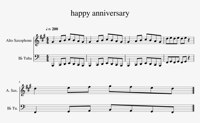 Happy Anniversary Sheet Music For Alto Saxophone, Tuba - Partituur Agios O Theos, transparent png #8087257