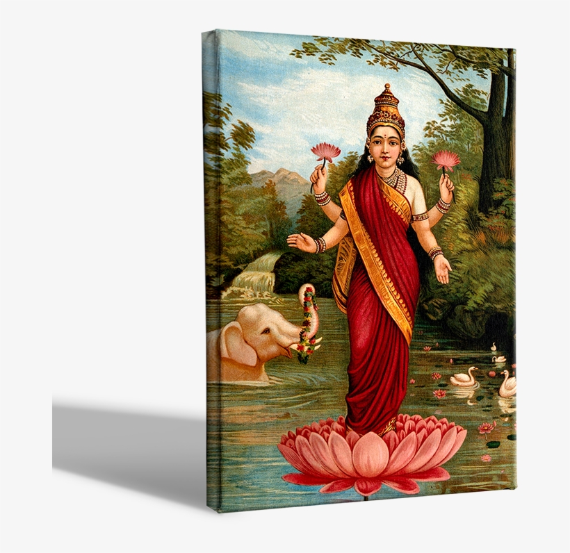 Lakshmi Painting By Raja Ravi Varma - Painting, transparent png #8089639