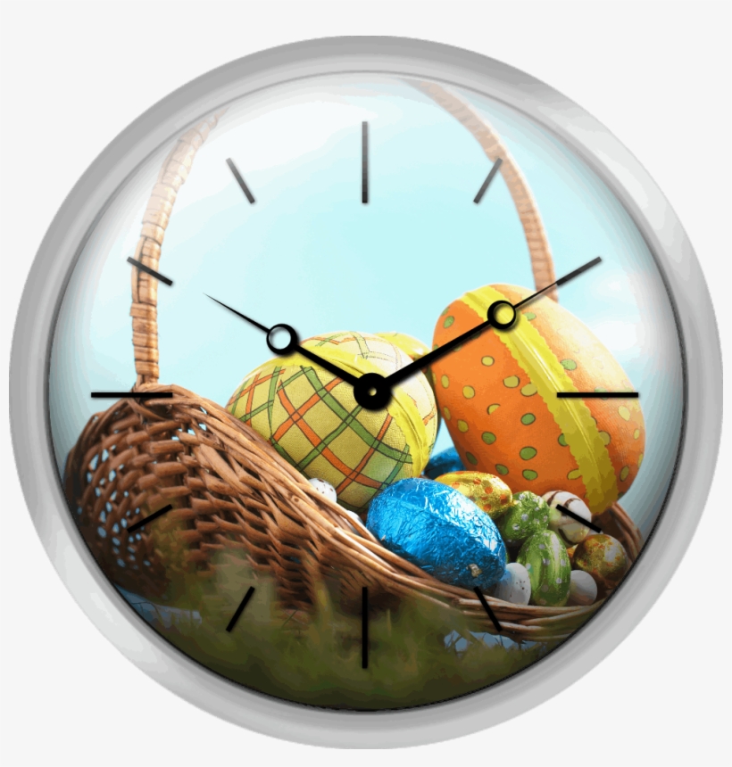 Easter Eggs In Basket On Grass Ground View - Wall Clock, transparent png #8089786