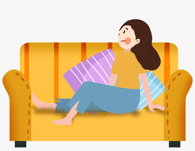 Cartoon Hand Drawn Illustration Couch Png And Psd - Sitting, transparent png #8091711