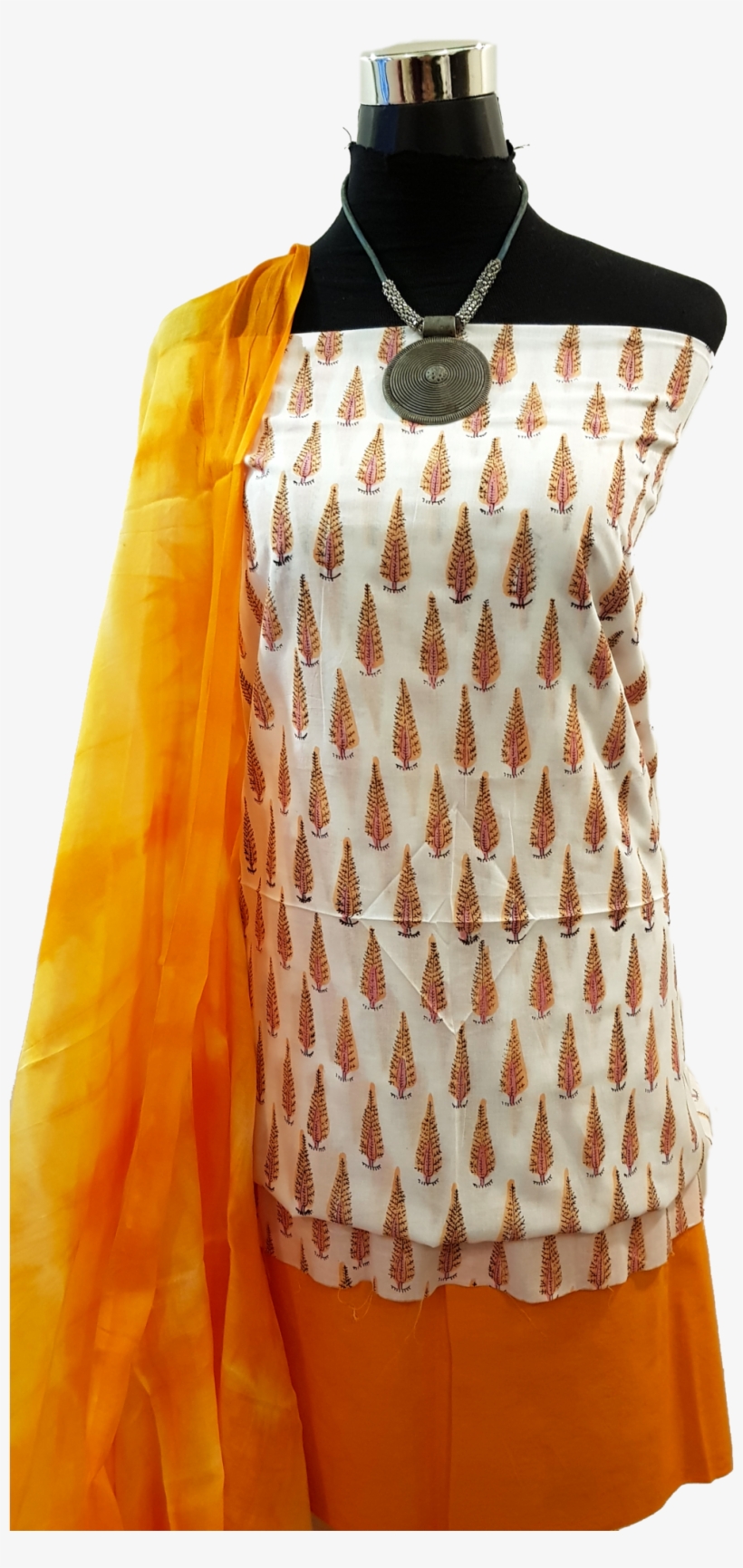 Orange Hand Block Dress Material Orange Dupatta Orange - Pattern, transparent png #8095779