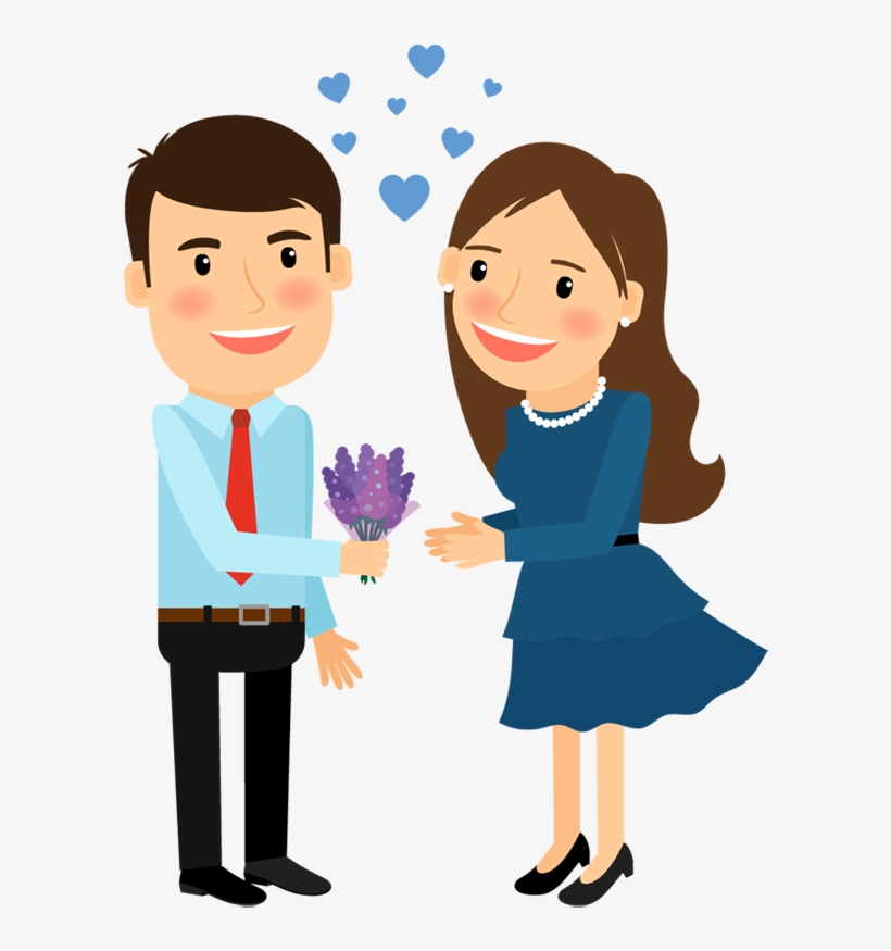 Cartoon Man Gives Flower To Woman For Love - Cartoon Image Of Man And Woman, transparent png #810104